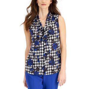 Tahari Asl Sleeveless Houndstooth Floral Print Blouse